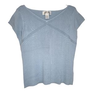 Jones Wear Pale Blue Pointelle Knit Silk Sweater  Sz L